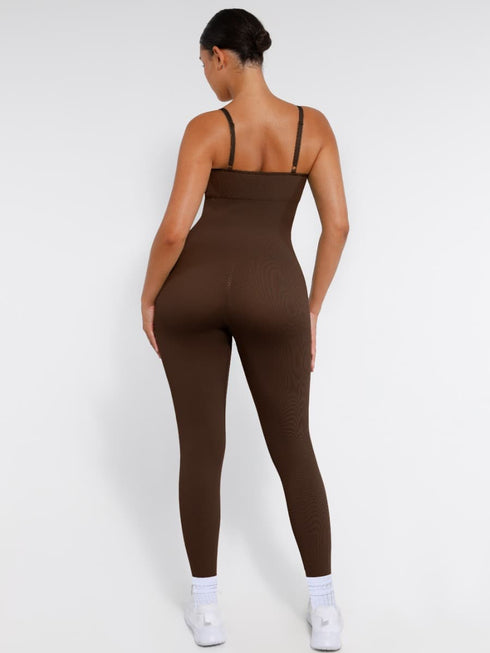 Well-in Vogue High Stretchy Seamless Sling Tummy Control Jumpsuit Removable cup pads